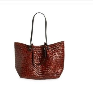 All Saints Allington Straw Tote in Burgundy